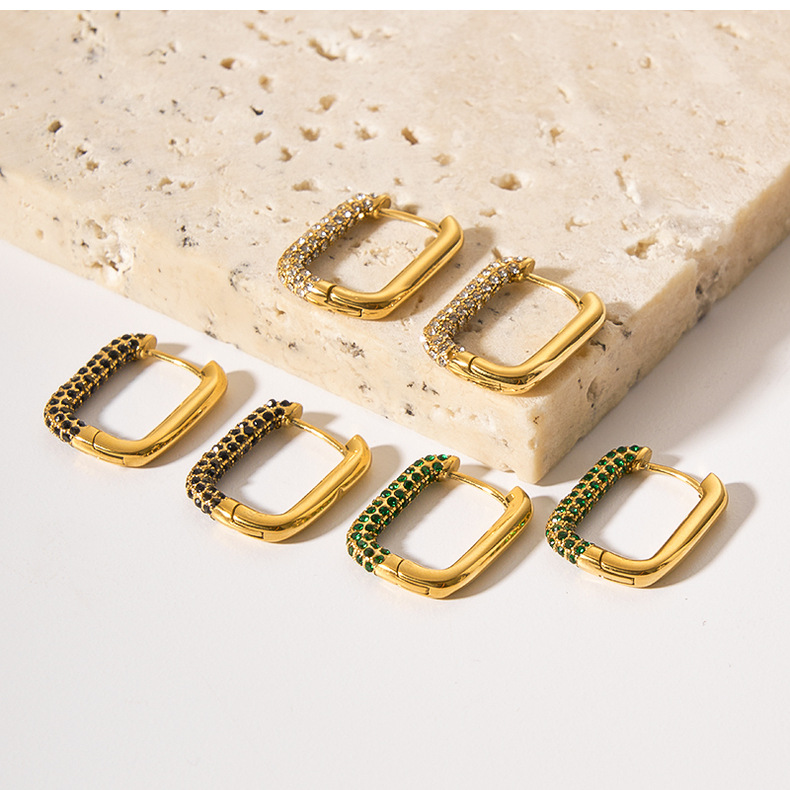 3g Weight 0.03µm Gold Plating Thickness PVD Coated Gold Plating Process 304 Stainless Steel Ear Needle Material 18K Gold Plated Plating Material Rhinestones Inlay Material Earrings Classification 1 Pair Quantity Daily Occasion 304 Stainless Steel Material U Shape Pattern Women'S Gender Simple Style Style Waterproof Non Tarnish, Plating, Inlay Craft PVD Coated 18K Gold Real Gold Plated U Shape Stainless Steel Simple Style Waterproof Non Tarnish Earrings