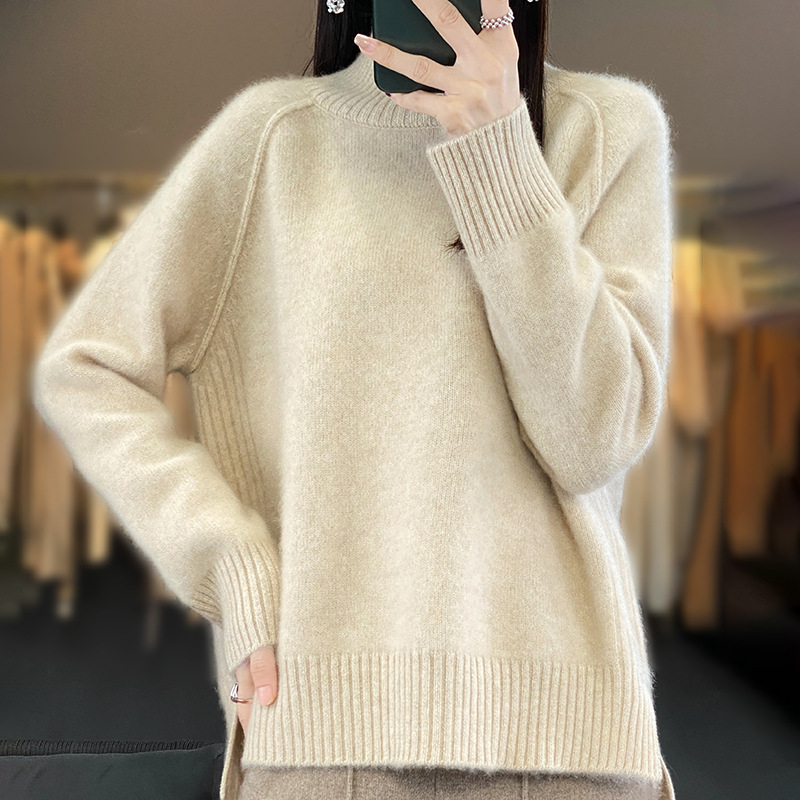 高领毛衣女2025新款秋冬纯色百搭宽松开叉针织衫新款洋气套头上衣|undefined