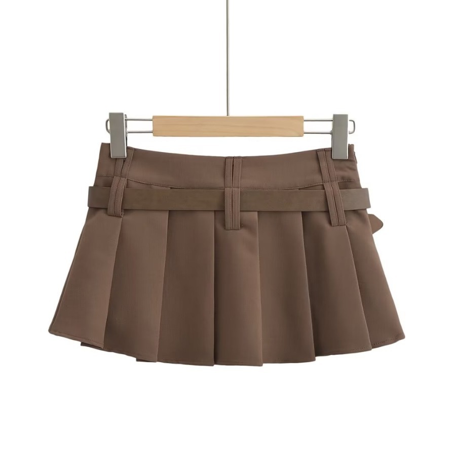 Falda plisada estilo colegial para mujer con cinturón antifugas_voghion.com
