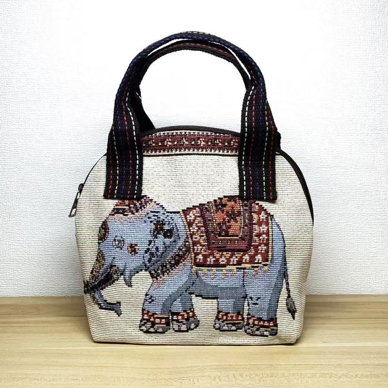 新しいエスニックスタイルのキャンバスバッグ中年女性の刺繍ジャカード通勤携帯電話コインシェル型ハンドバッグ|undefined