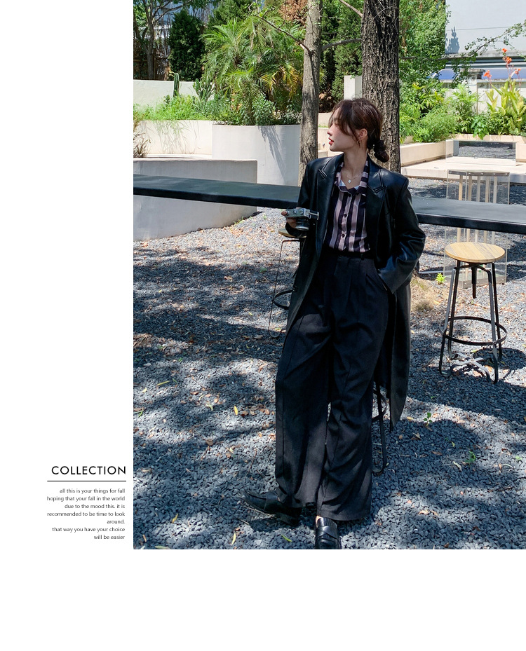 Women's Black Pu Leather Blazer Slim Fit Elegant Spring Coat_voghion.com