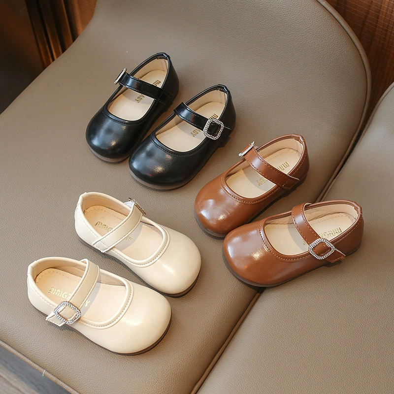 Корейские туфли принцессы с круглой головой весной и осенью новые детские кожаные туфли на мягкой подошве детские туфли одиночные туфли оптом