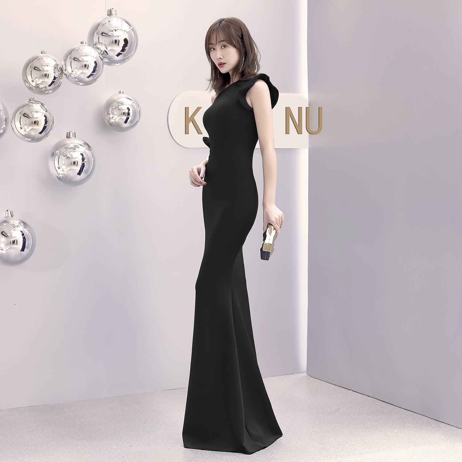 1016 # Fashion Long Slim Fishtail Toast Dress Wedding Banquet Evening Dress Host Dress Dress for Women