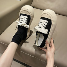 丑萌大头面包鞋女chic鞋子百搭新款两穿帆布鞋厚底小白鞋一件代发