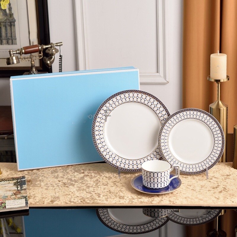 Cross-Border Wd Royal Ceramic Plate Coffee Cup Four-Piece Breakfast Plate Housewarming Wedding Gift Tableware Gift Box Set