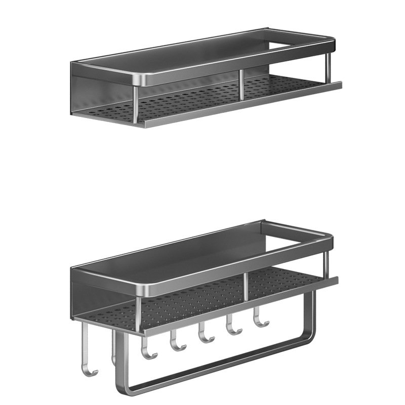 Estante de baño gris de pistola, baño de pared sin perforación, baño, lavabo, estante de almacenamiento en la pared