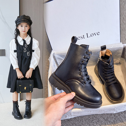 女童靴子2023秋季加绒款韩版女孩童鞋演出高筒马丁靴棉洋儿童靴子