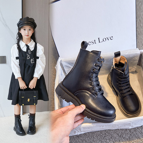 Girls' boots  autumn velvet Korean style girls' shoes performance high-top Martin boots cotton foreign children's boots