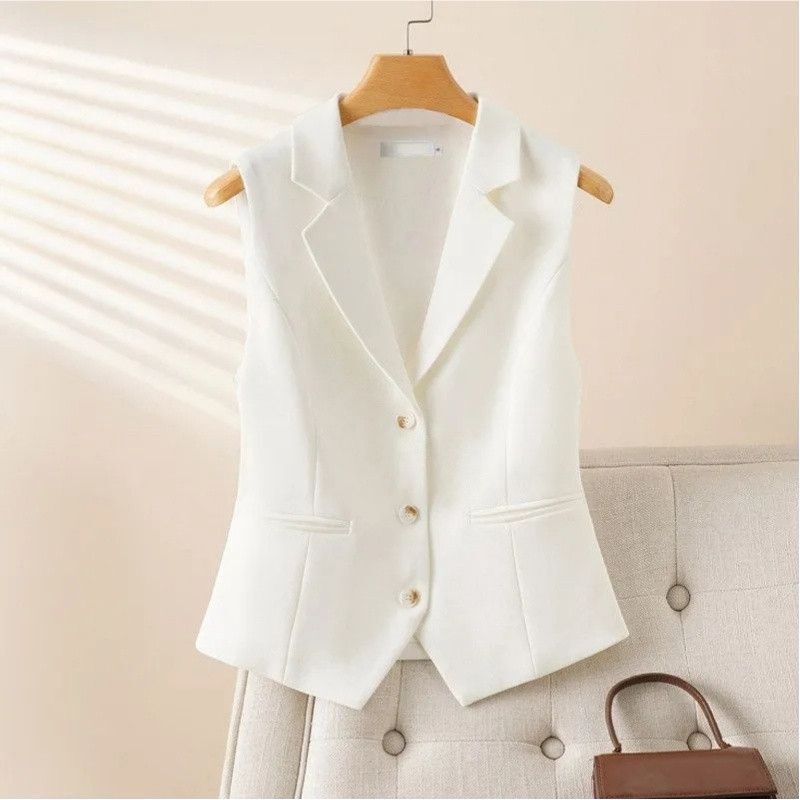 2026 Spring and Autumn New Style Suit Collar Sleeveless Suit Vest Jacket Short Single-Breasted White Vest 9586 2026 Spring and Autumn New Style Suit Collar Sleeveless Suit Vest Jacket Short Single-Breasted White Vest 9586
