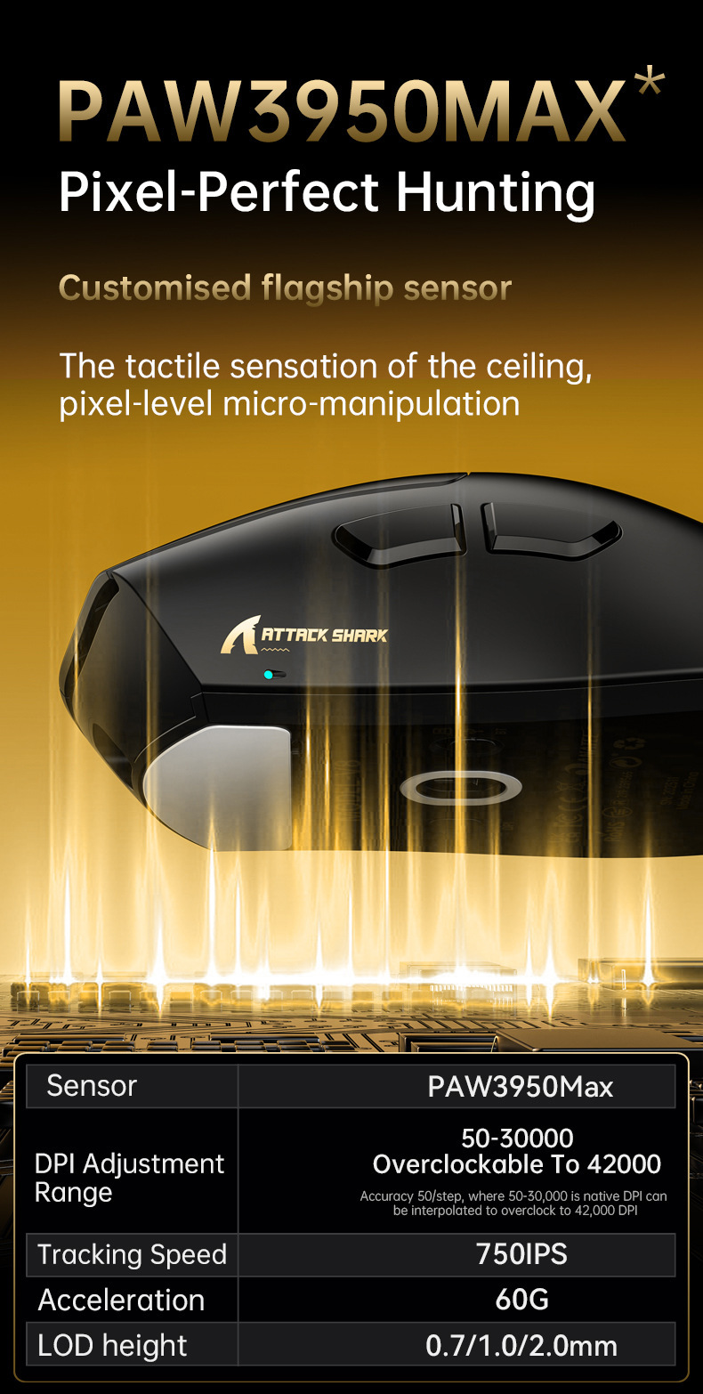 ATTACK SHARK Mouse wireless Attack Shark V8, leggero PAW3950, giochi, The Third Mock Examination, 8K_voghion.com