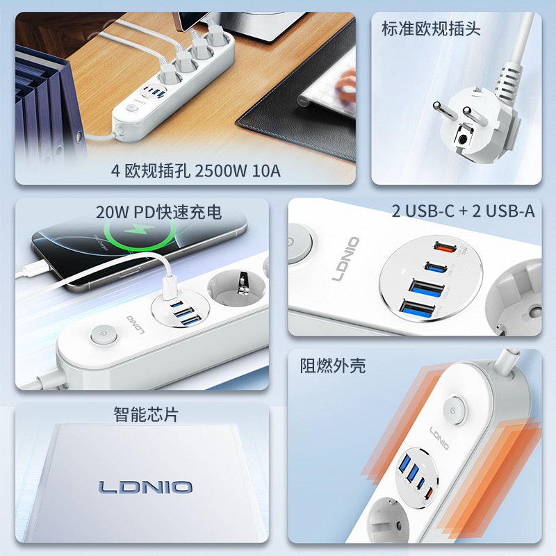LIDENO enchufe multi-enchufe enchufe USB transfronterizo con placa de enchufe de carga rápida PD20W al por mayor