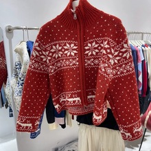加厚雪花绣花毛衣开衫女韩版东大门高货宽松慵懒减龄拉链外套