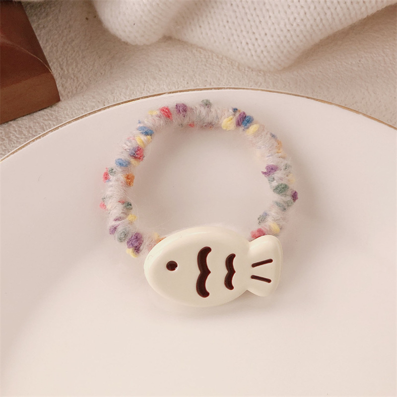 Anillo japonés de cabello de gato y pez curry corazón de niña lindo cabello de cabello de alta elasticidad cabello de cabello de pez pequeño adornamiento