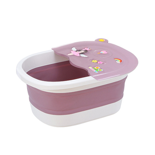 Cartoon Cute Children's Foot Basin with Foldable and Stackable Tall Design, Cover Included, Foot Washing Basin for Student Dorms, Massage Foot Bath Tub