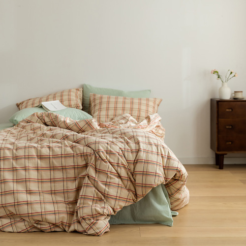 Full-cotton Color-woven Washed Cotton Four-Piece Set Retro Three-Color Striped Pure Cotton Three-Piece Set Simple Bed Sheet Set on Instagram