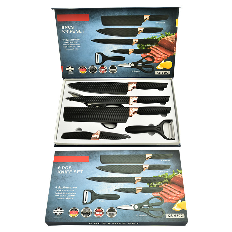 Cuchillo antiadherente transfronterizo con patrón de diamante, cuchillo de cabeza galvanizado, cuchillo de cocina casero, cuchillo de caja de regalo, cuchillo de cocina