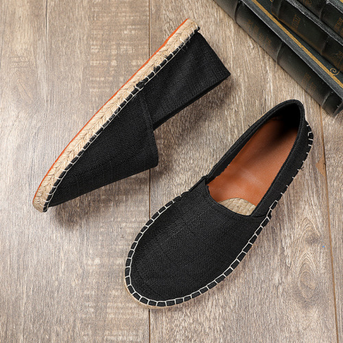 Cross-border hemp bottom shoes for men and women, hand-stitched grass-woven linen fisherman's shoes, one-piece slip-on flat shoes for wholesale.