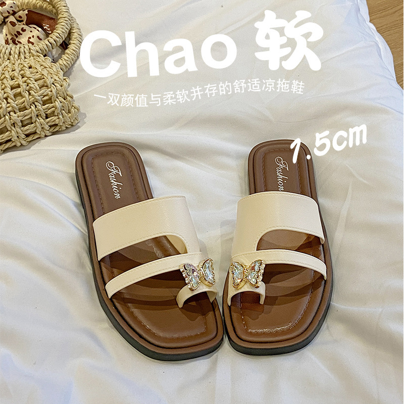 Fashionable Toe Sandals and Slippers Women's Spring and Summer New Arrival High-Face Value All-Match Flat Beach Non-Slip Slides