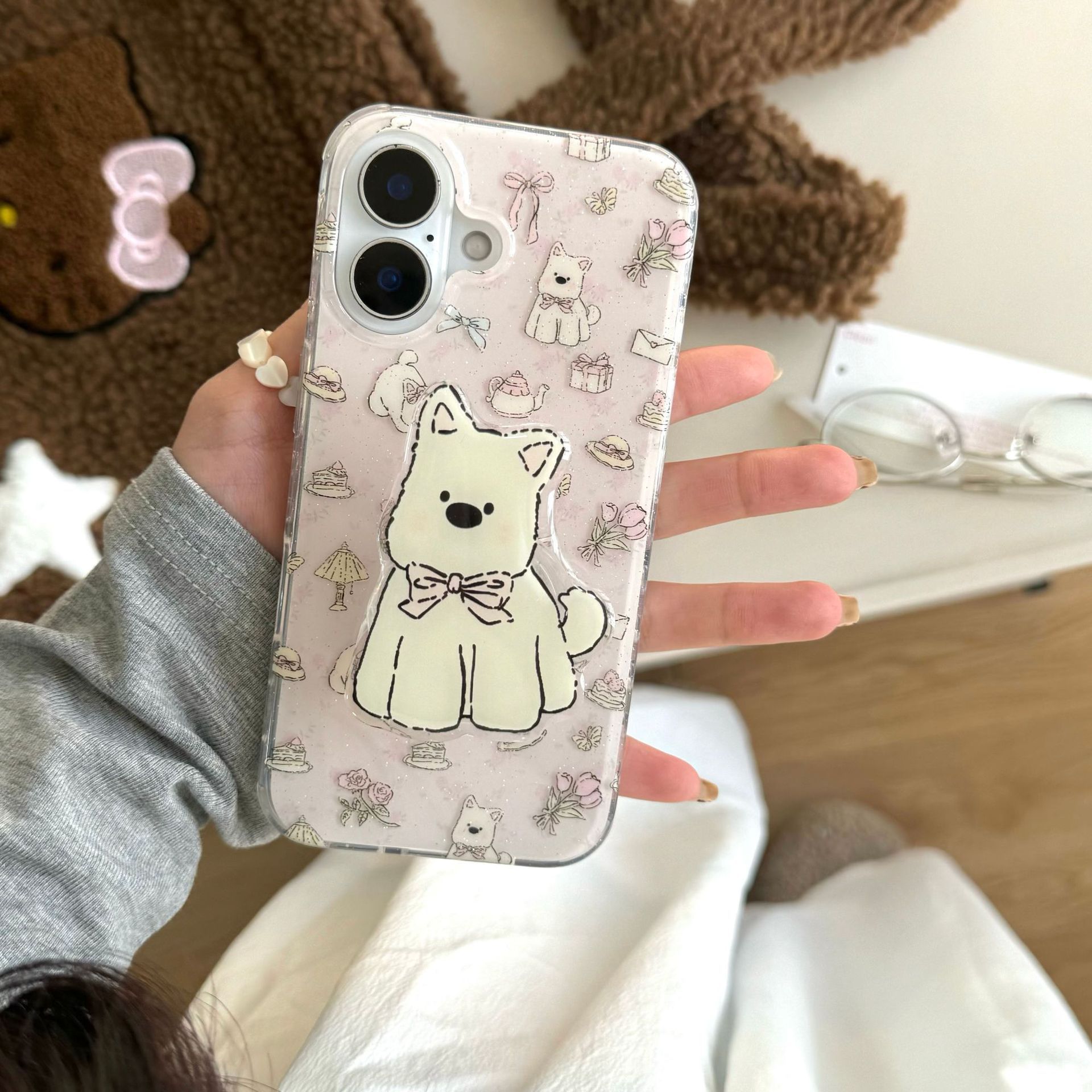 Girl ins brillo lindo West Highland adecuado para soporte 16ProMax iPhone13/14 funda para teléfono móvil 15 nuevo