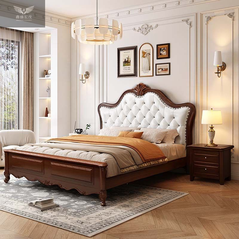 Dormitorio principal cama americana de madera maciza 1.5 cama doble retro europea moderna cama grande simple cama de boda cama de princesa