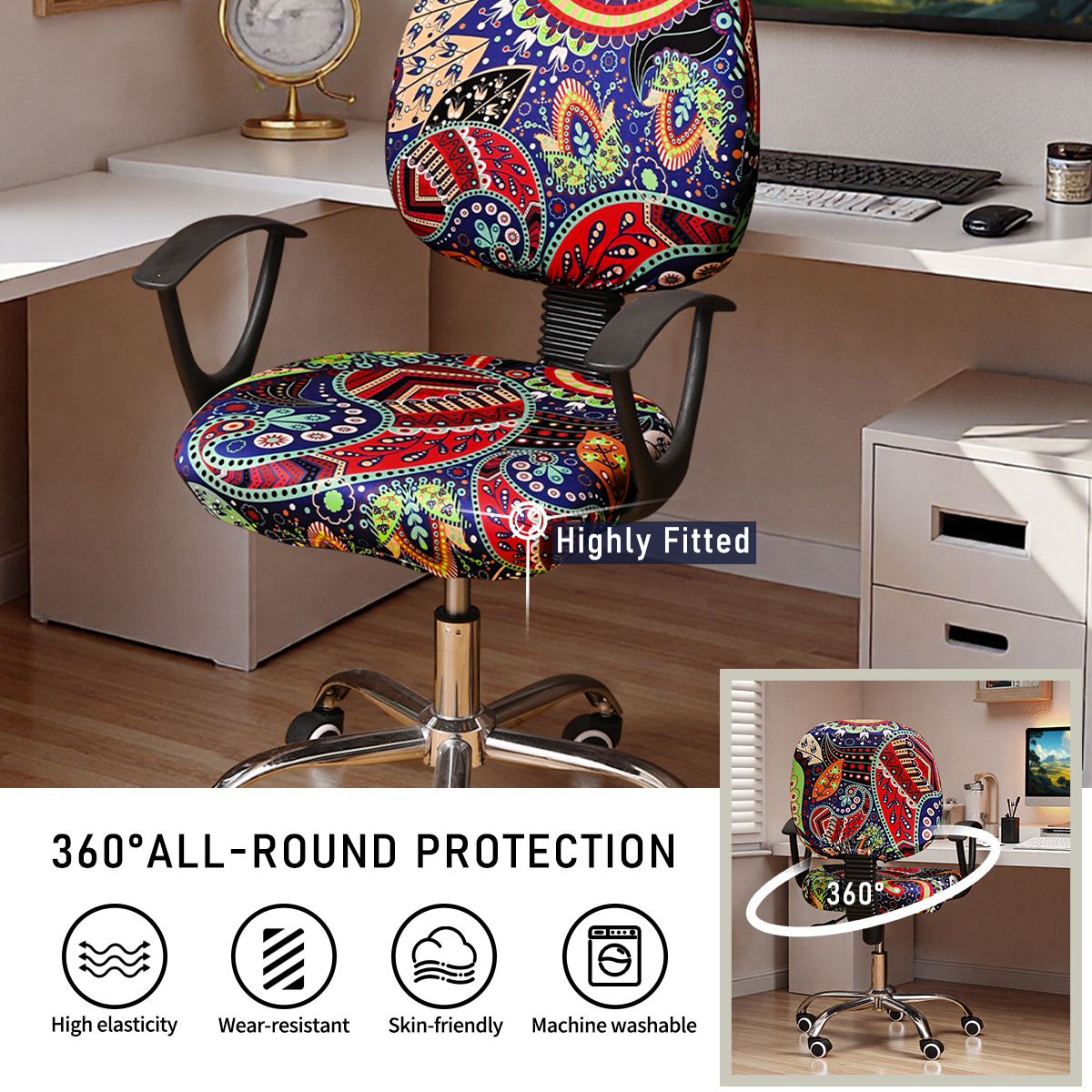 Amazon elástico transfronterizo impermeable anacaju flor impresa cubierta de silla dividida cubierta de silla de oficina universal TEMU