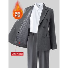 灰色夹棉西装外套女秋冬高级感收腰职业装面试正装西服套装工作服