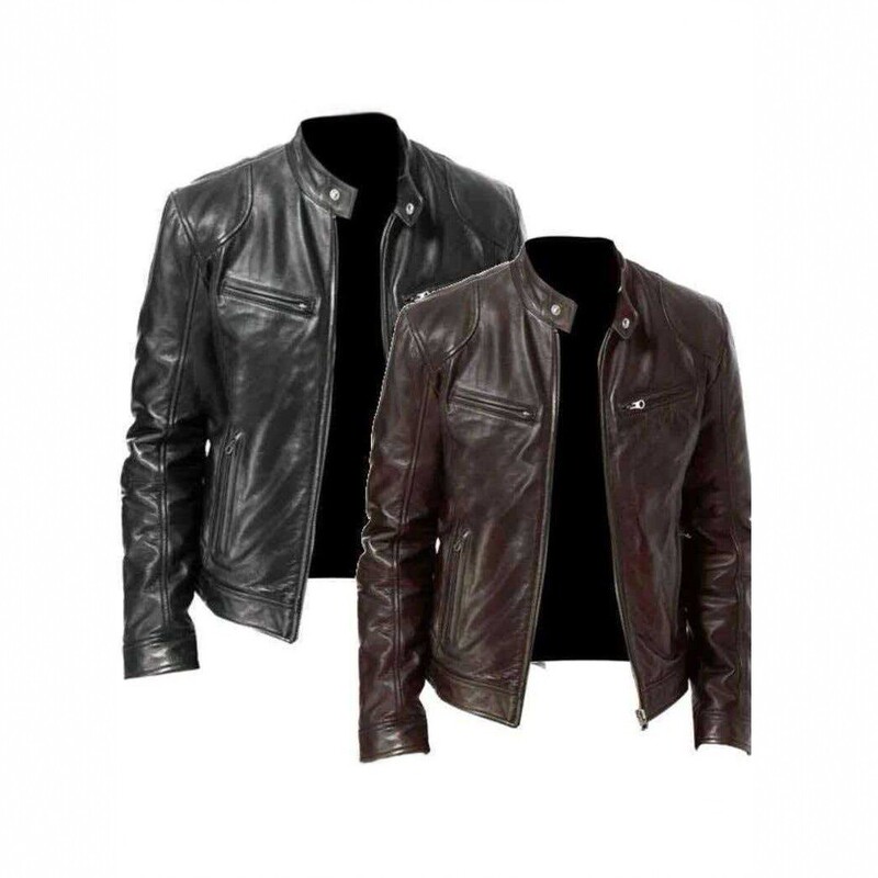 Cross-border men's PU leather jacket, stand-up collar biker jacket, vintage casual coat, spring and autumn style, black and brown men's leather jacket Cross-border men's PU leather jacket, stand-up collar biker jacket, vintage casual coat, spring and autumn style, black and brown men's leather jacket