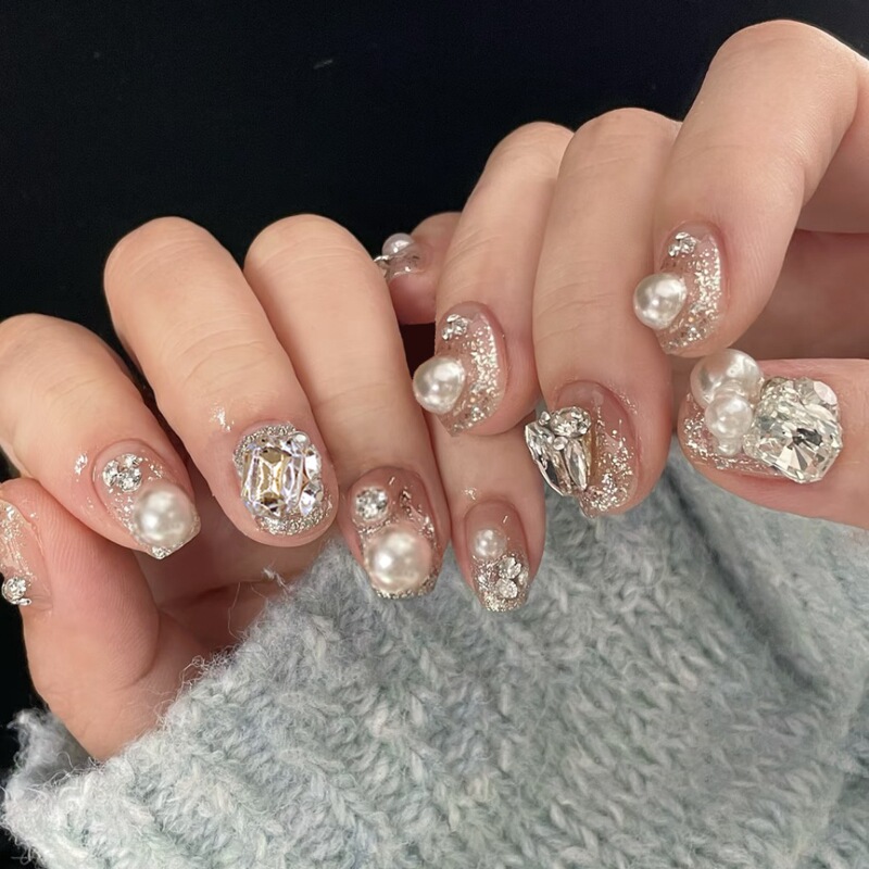 Z-237 Silver Glitter Diamond Fake Nails Mini Glitter Gradient Full Diamond Elegant 24 Pieces Wearable Nails Wholesale Z-237 Silver Glitter Diamond Fake Nails Mini Glitter Gradient Full Diamond Elegant 24 Pieces Wearable Nails Wholesale