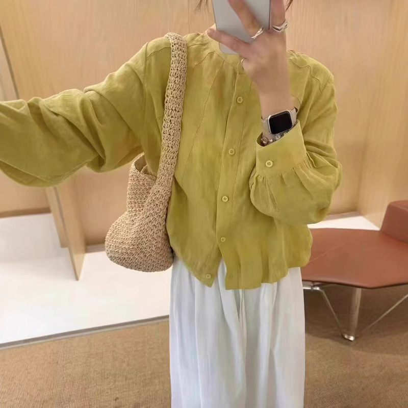 Pleated Long-Sleeve Shirt for Women 2026 Spring/Summer Loose Fit Slimming Versatile Petite Top Jacket Trendy Fresh Sweet Style