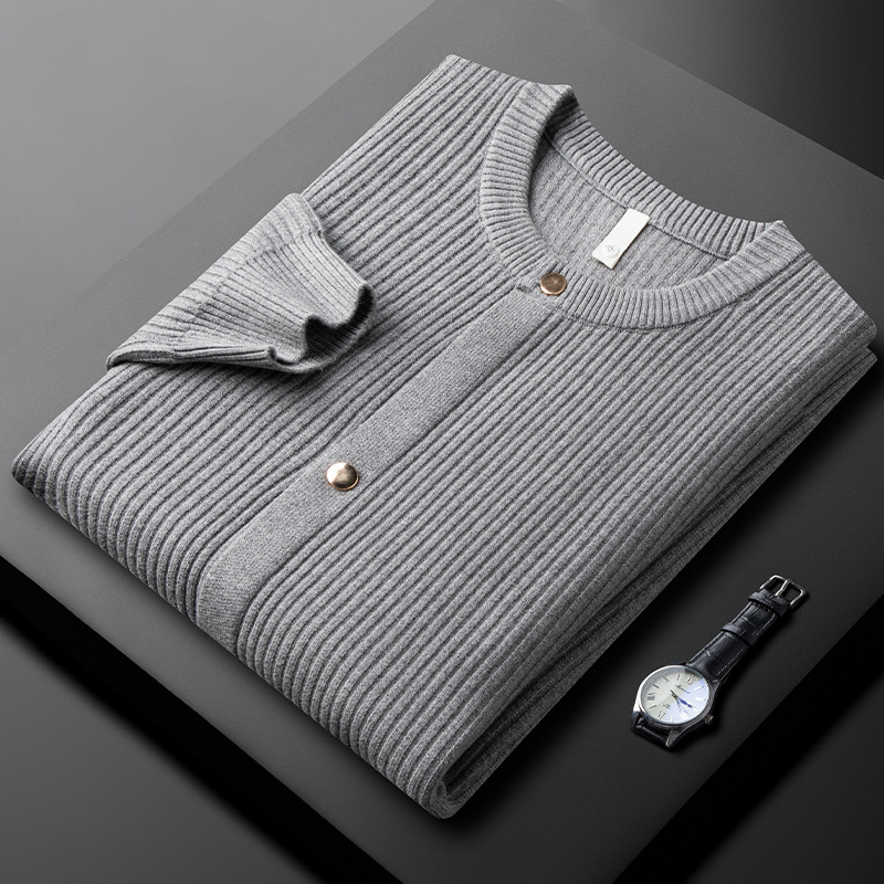 韩版棒球领毛衣外套男女款冬季新款加厚休闲条纹开衫男针织衫外搭