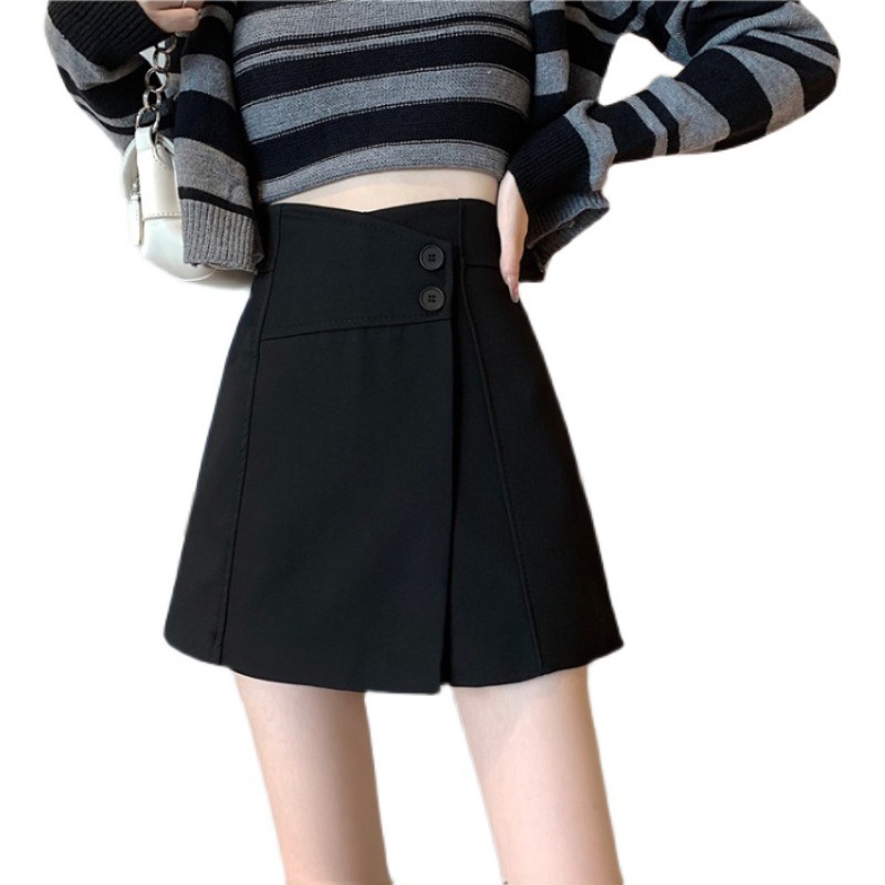 High-end design sense niche black A- line small ins loose wide-leg pants waist seal all-match skirt