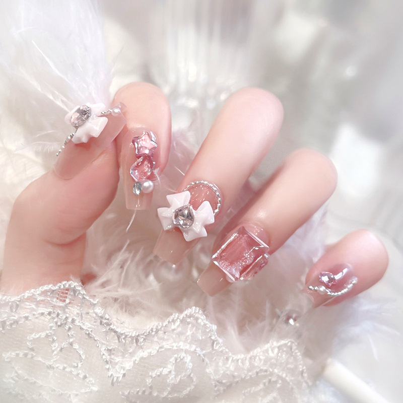 Cross-Border 24-Piece Nail Art Collection with a High-End Feel, Pink-Toned Short Tapered Nail Tips, Flower and Butterfly Designs with Glitter Rhinestones, Nail Art Tips Wholesale Cross-Border 24-Piece Nail Art Collection with a High-End Feel, Pink-Toned Short Tapered Nail Tips, Flower and Butterfly Designs with Glitter Rhinestones, Nail Art Tips Wholesale