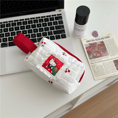 Cherry Cat Cosmetic Bag Large Capacity Ins Style Cute Storage Bag Student Portable Stationery Bag Portable Toiletries Bag