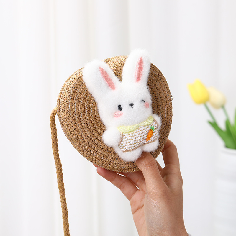 64g Weight Weave Fashion Element Zipper Closure Type Single Shoulder Strap Strap Type Straw Bag Bags Type Casual, Holiday Occasion Straw Material Animal, Cartoon Pattern Spring&Summer Season Kid'S Gender Cute Style Round, Heart-shaped Shape Kid'S Straw Animal Cartoon Cute Weave Round Heart-shaped Zipper Straw Bag 5