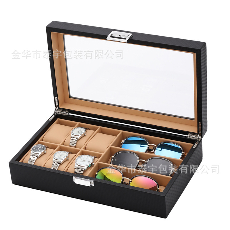 Caja de almacenamiento de reloj de gama alta de fibra de carbono de cuero de PU Caja de almacenamiento de reloj de madera Venta directa de fábrica Spot Spot Hand