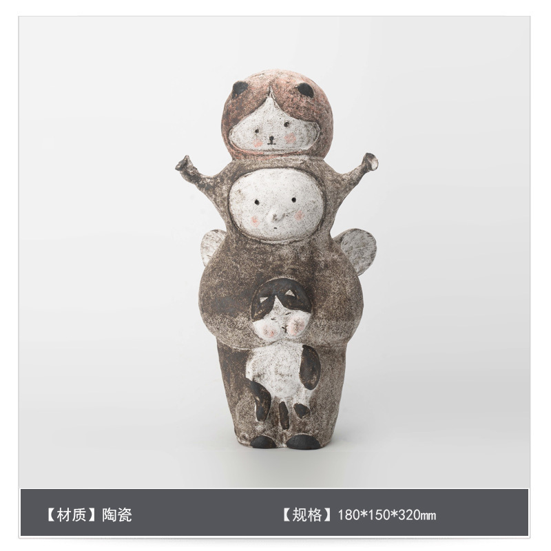 景德镇纯手工陶瓷侘寂风花瓶卡通摆件送礼趣味客餐桌软装花器饰品|undefined