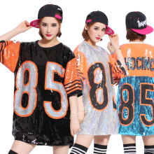 跨境网红t恤女短袖 ins中长款宽松亮片闺蜜装2023新款85数字亮片