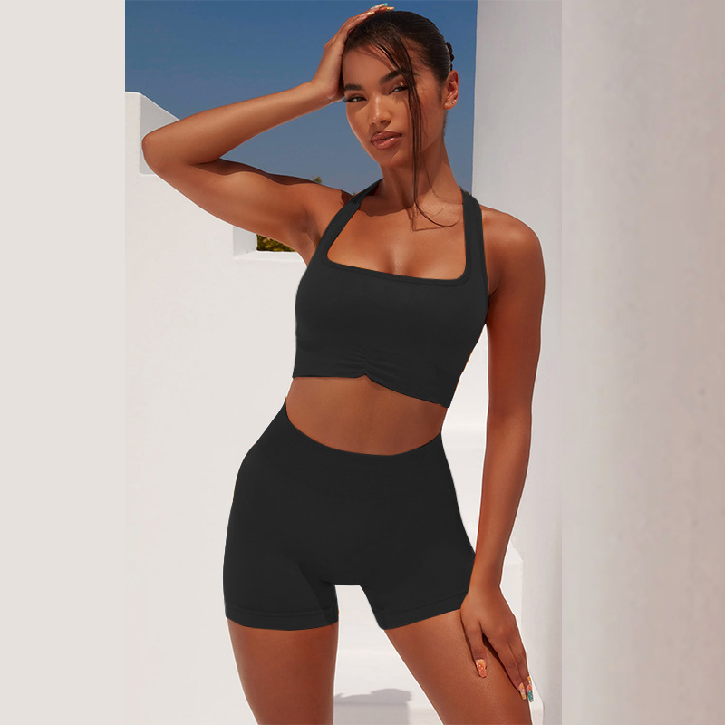 hip-lifting high-elastic low-cut high waist solid color vest and shorts yoga set NSXIN127192