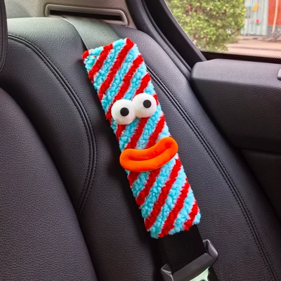 Little Monster Car Seat Belt Shoulder Cover Car Safety Belt Sausage Shape Car Interior Decoration Supplies Cute Eyes (Seat belt shoulder pad) - little-monster-1-red-and-blue-pattern-plush-shoulder-pad