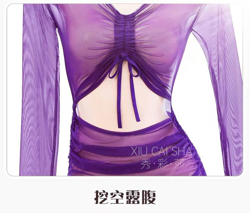 See-Through Long-Sleeve Babydoll Lingerie Set with Thong and Open-Crotch Stockings — detail image 25