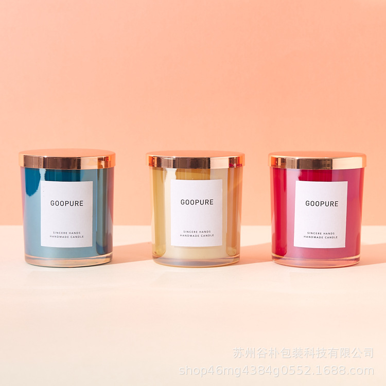 Portavelas de lujo 8090, portavelas de vidrio color champán galvanizado, portavelas de vidrio rojo galvanizado con tapa