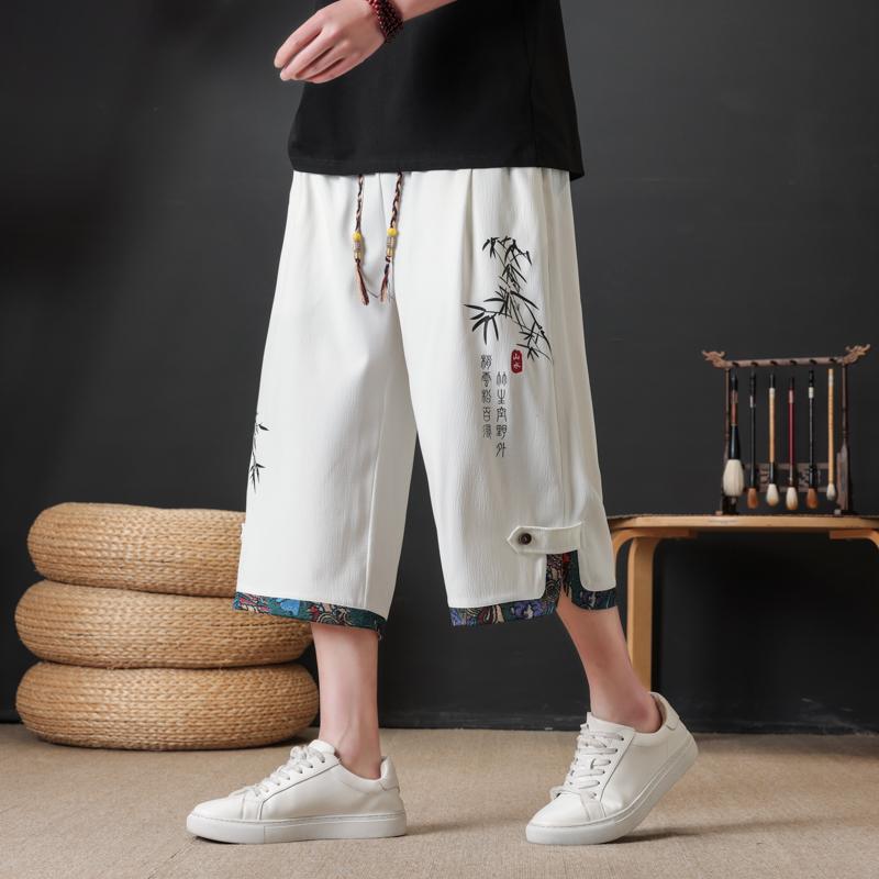 Xueyi 夏の新しいクロップドパンツメンズアイスシルクカジュアルスポーツパンツハンサムルーズ薄型ストレートメンズビーチショーツ|undefined