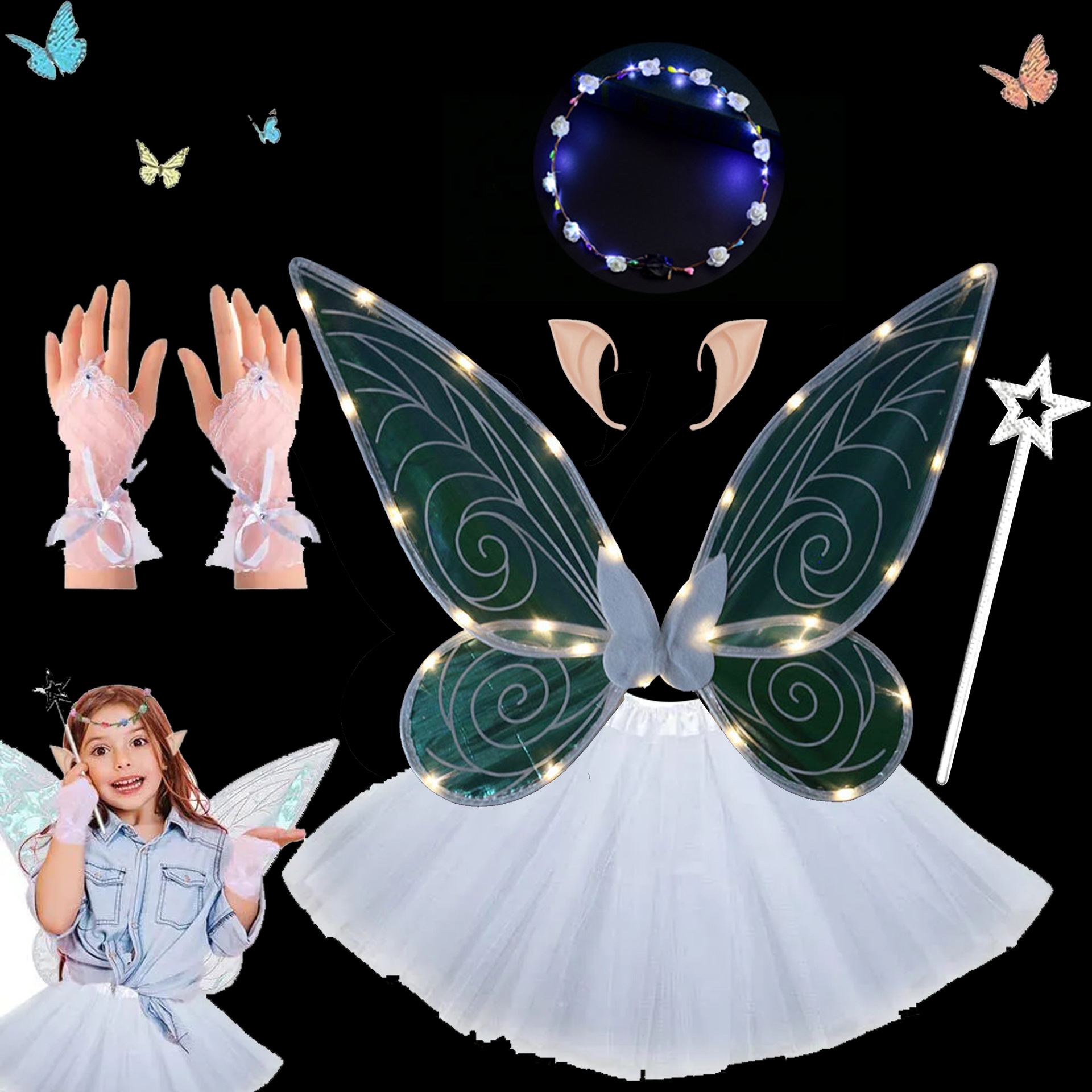 Navidad Nuevo estilo de emisión de luz ELF alas fiesta de vacaciones con flash mariposa Halloween accesorios de rendimiento para niños