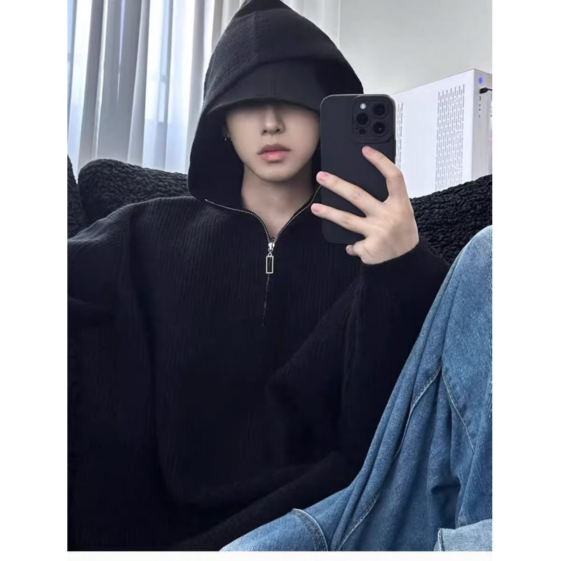 2024 nuevo overcoat de punto de cuello redondo de tendencia masculina de otoño y invierno de tamaño grande suéter de alto nivel de viento perezoso