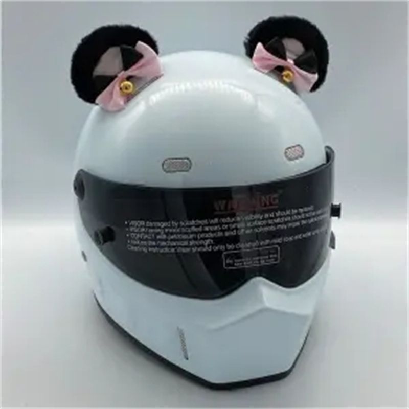 Motuoche Helmet Decoration Color Block Oval Bear Ears Motorcycle Cute Accessories Bow (Auto Parts and Accessories) - black