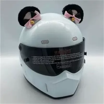 Helmet Decoration with Color-Blocked Oval Bear Ears, Cute Motorcycle Accessories, Bow Tie (Motosiklet dəbilqələri) - black-and-pink-oval-bear-ears