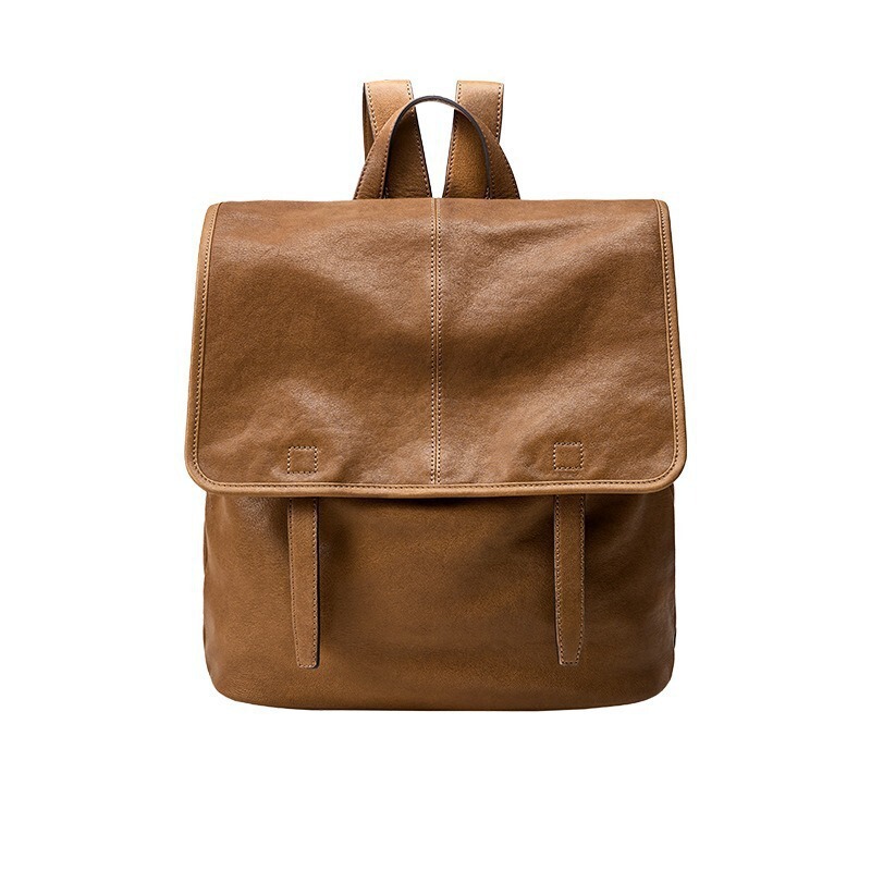 Original Messenger Series Vertical Backpack in Vegetable-Tanned Sheepskin, Large Capacity for Commuting, Unisex Casual Backpack