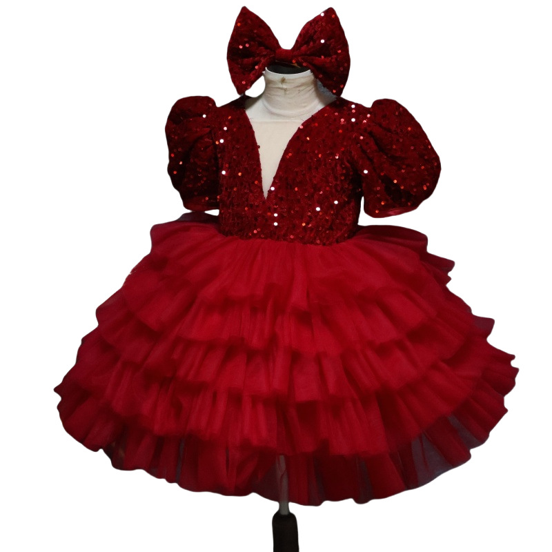 Fiesta de fiesta de niñas vestido de fiesta de cumpleaños nuevo vestido de princesa roja