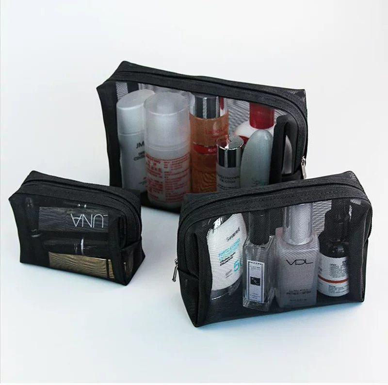 Black nylon cosmetic bag, travel bag, storage system, custom-made, polyester