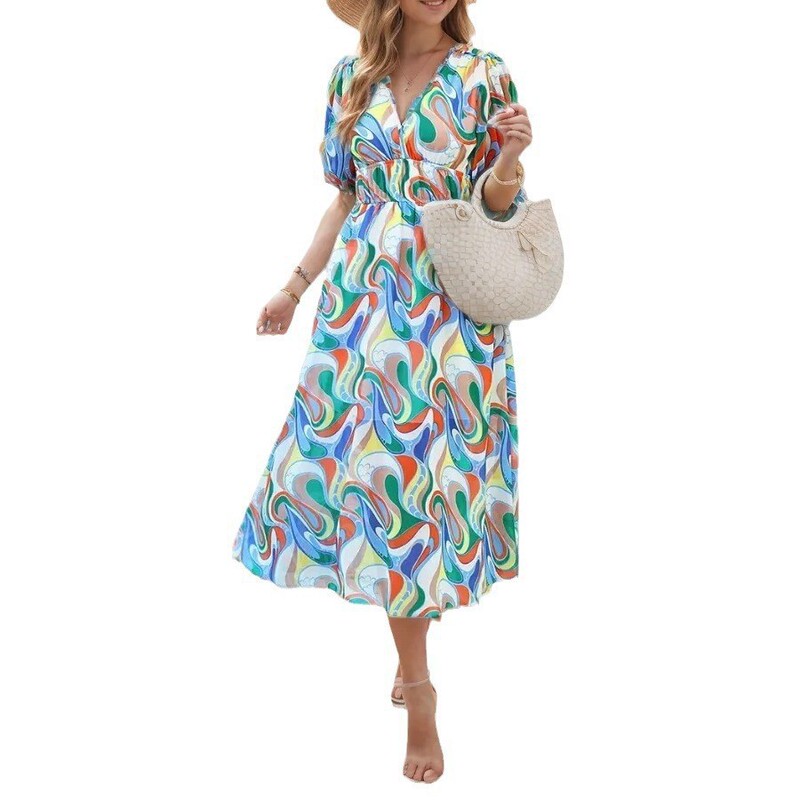 2024 Cross-Border European and American Clothing Tiktok Export Temu Summer New Floral Long Skirt Bohemian Dress 2024 Cross-Border European and American Clothing Tiktok Export Temu Summer New Floral Long Skirt Bohemian Dress